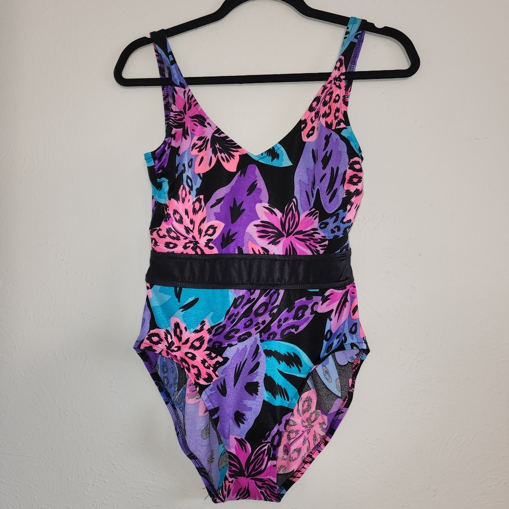 Vintage one piece tropical 80s‎ floral swimsuit multi color